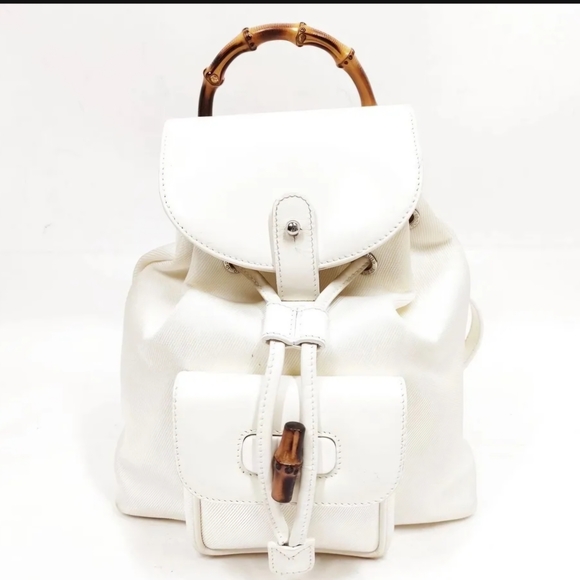 Gucci Handbags - Gucci White Backpack with Bamboo Accent
